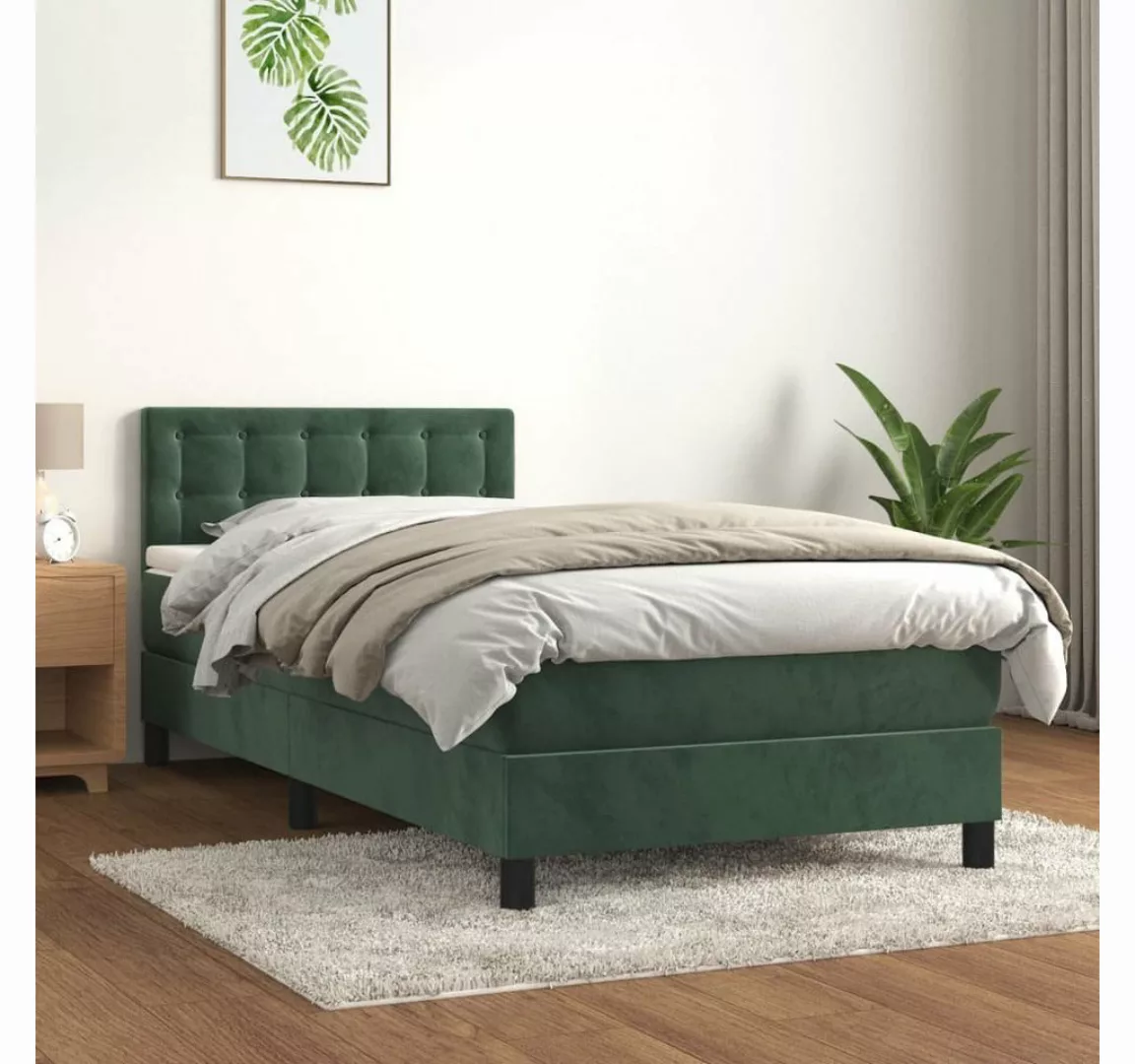 furnicato Bett Boxspringbett mit Matratze Dunkelgrün 90x200 cm Samt günstig online kaufen