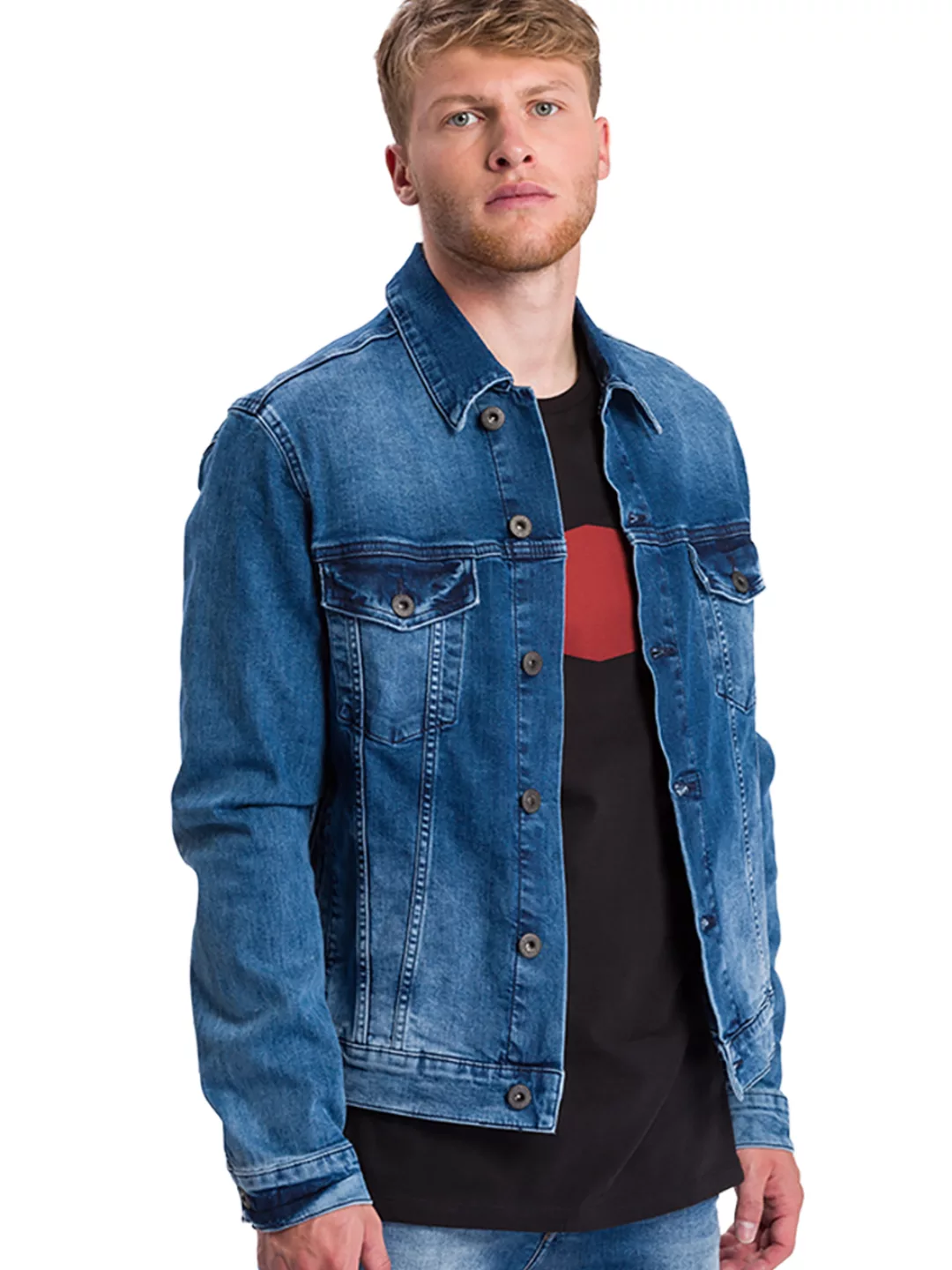 Cross Jeans Herren Jeansjacke - Regular Fit - Blau - Mid Blue Used günstig online kaufen