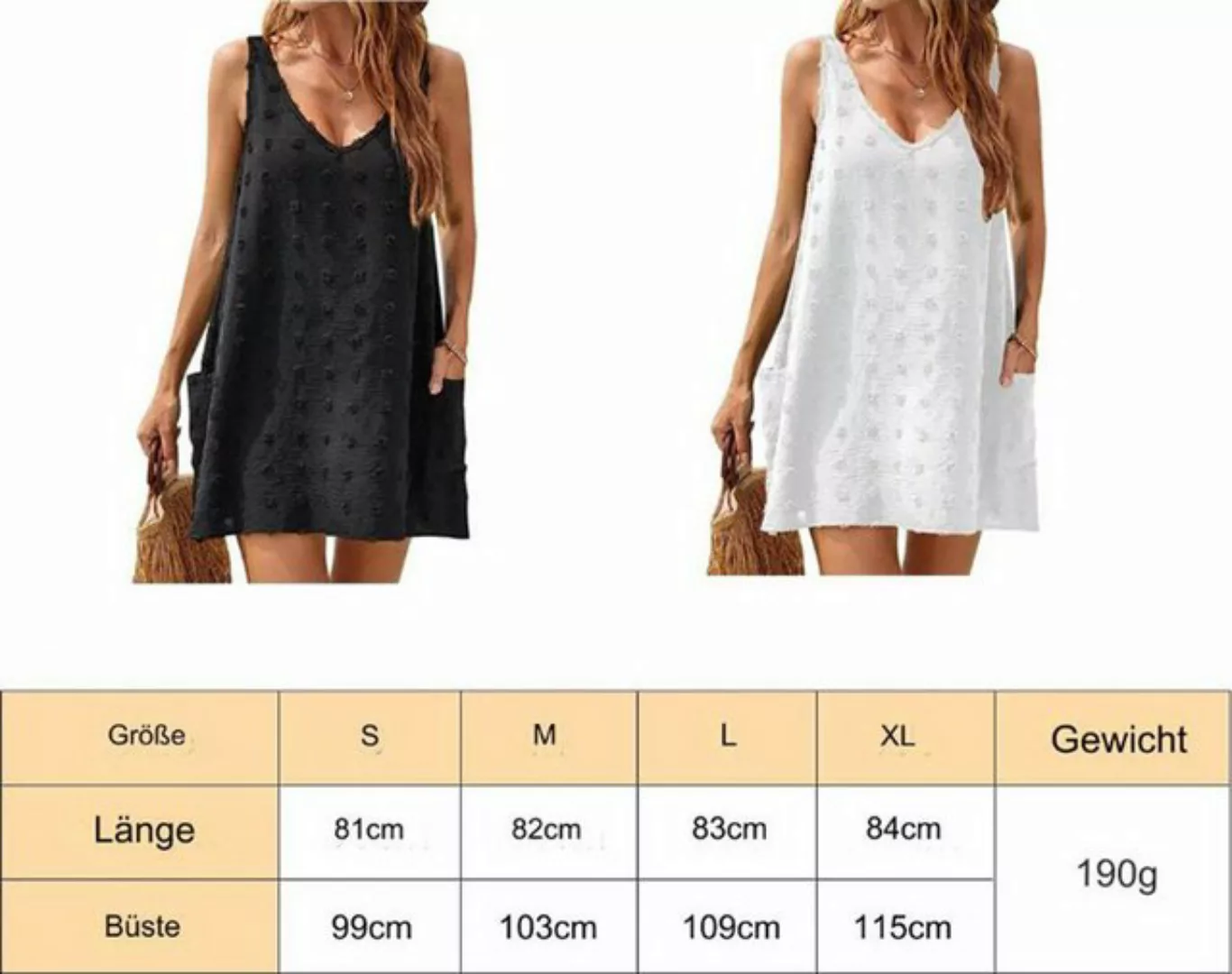 KIKI Strandkleid Damen Strandkleid mit Taschen V-Ausschnitt Sommerkleid günstig online kaufen