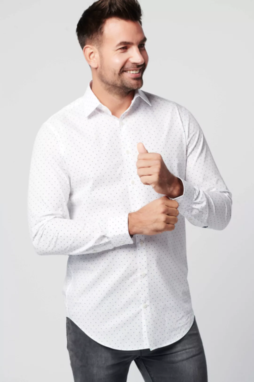 Nachhaltige Langarm Herren Hemd Spotted White Slim Fit 100% Bio günstig online kaufen