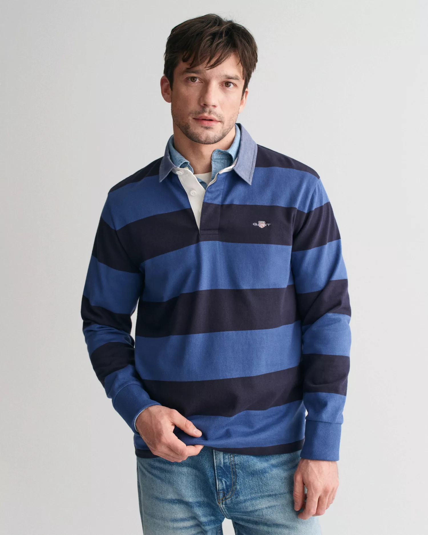 Gant Langarm-Poloshirt REG CHAMBRAY STRIPE HEAVY RUGGER günstig online kaufen