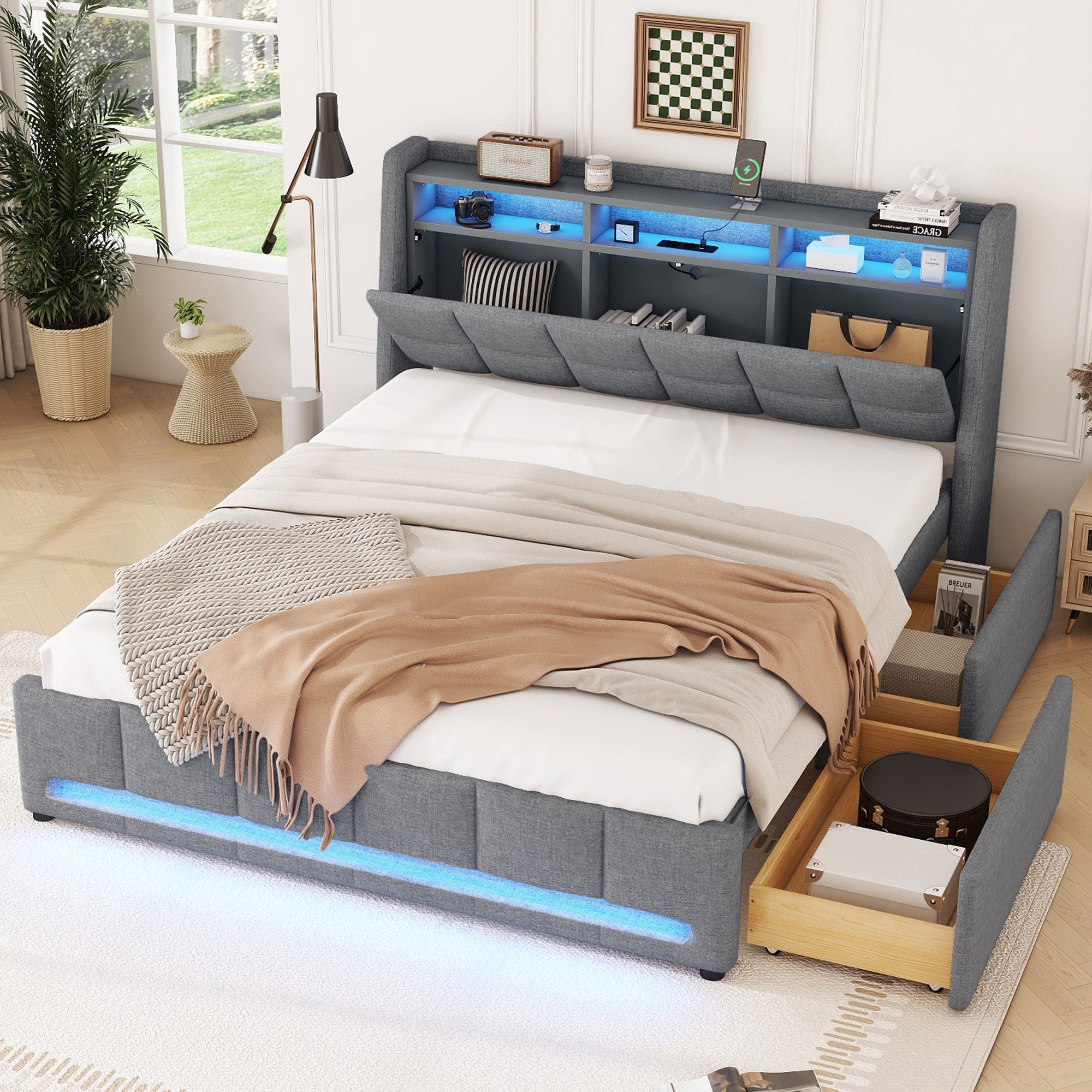HAUSS SPOLE Polsterbett 140x200 mit LED-Licht, günstig online kaufen