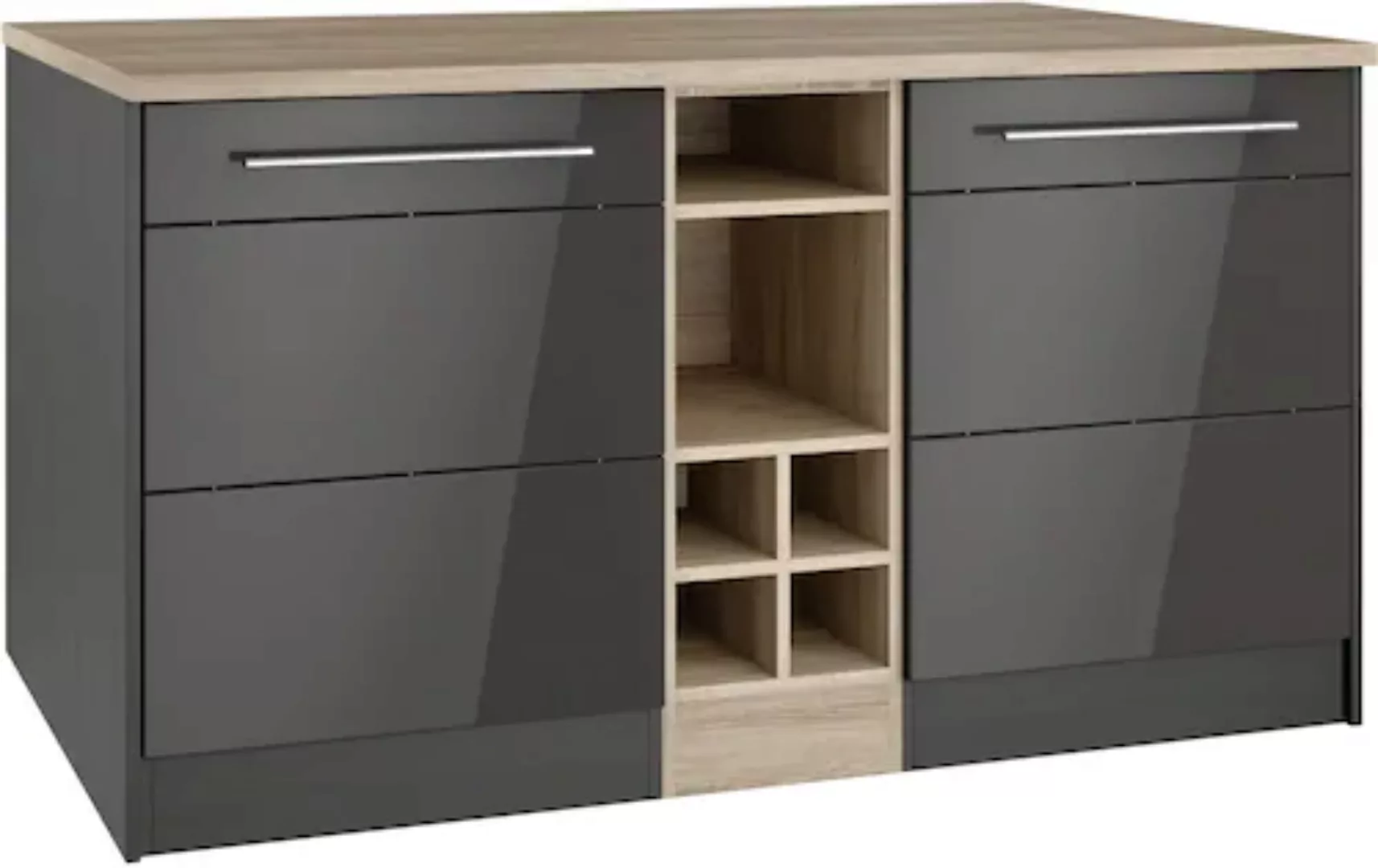 KOCHSTATION Kücheninsel "KS-Wien", Breite 153 cm, MDF-Fronten, Flaschenrega günstig online kaufen