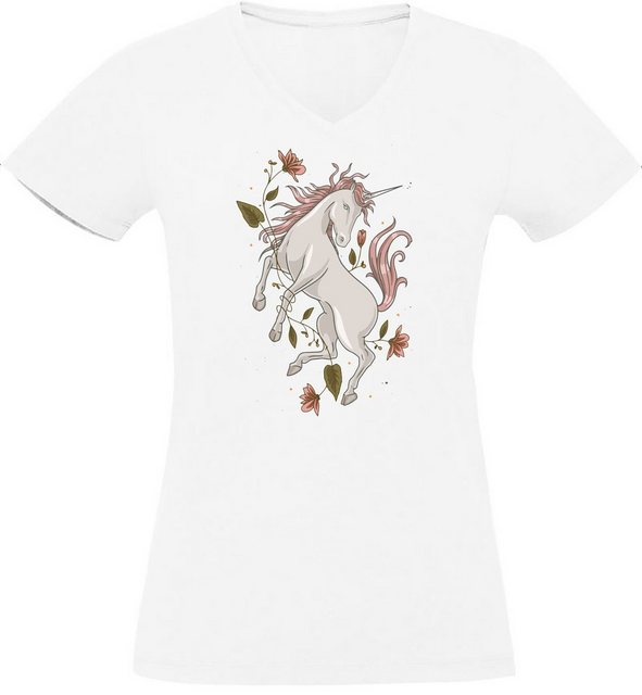 MyDesign24 T-Shirt Damen Pferde Print Shirt bedruckt - Einhorn mit Blumen V günstig online kaufen