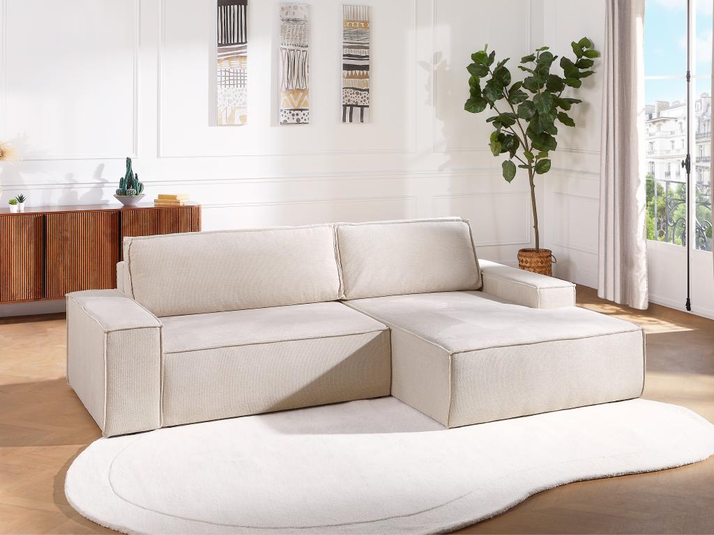 Ecksofa mit Schlaffunktion - Ecke rechts - Strukturstoff - Beige - AMELIA günstig online kaufen