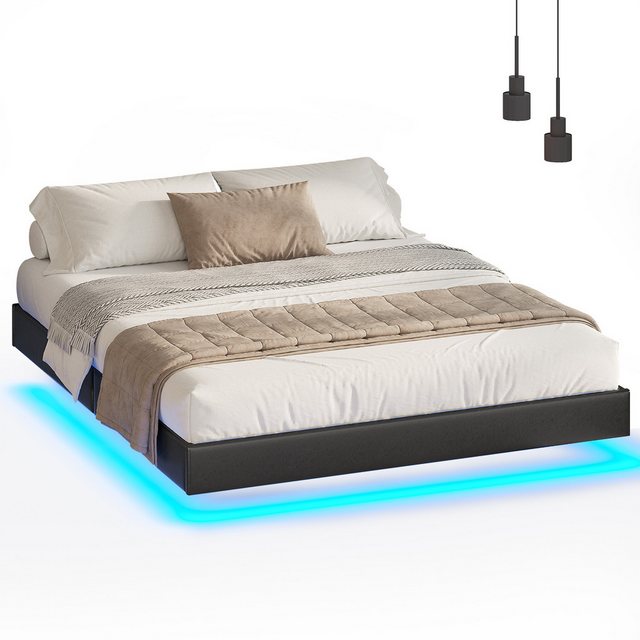 MSMASK Bett Schwebebett Doppelbett Bettgestell Bettrahmen mit LED Beleuchtu günstig online kaufen