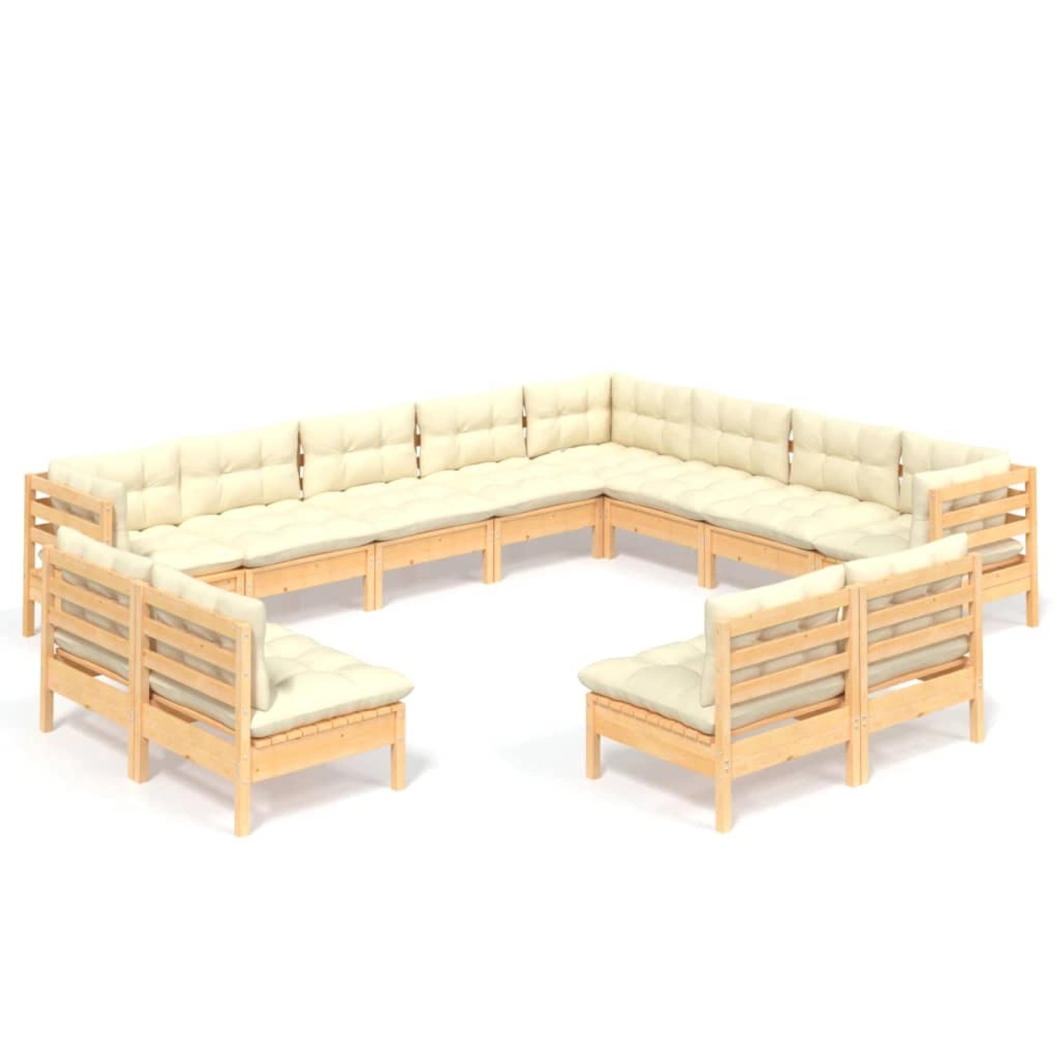 vidaXL 12-tlg Garten-Lounge-Set mit Creme Kissen Massivholz Kiefer Modell 3 günstig online kaufen