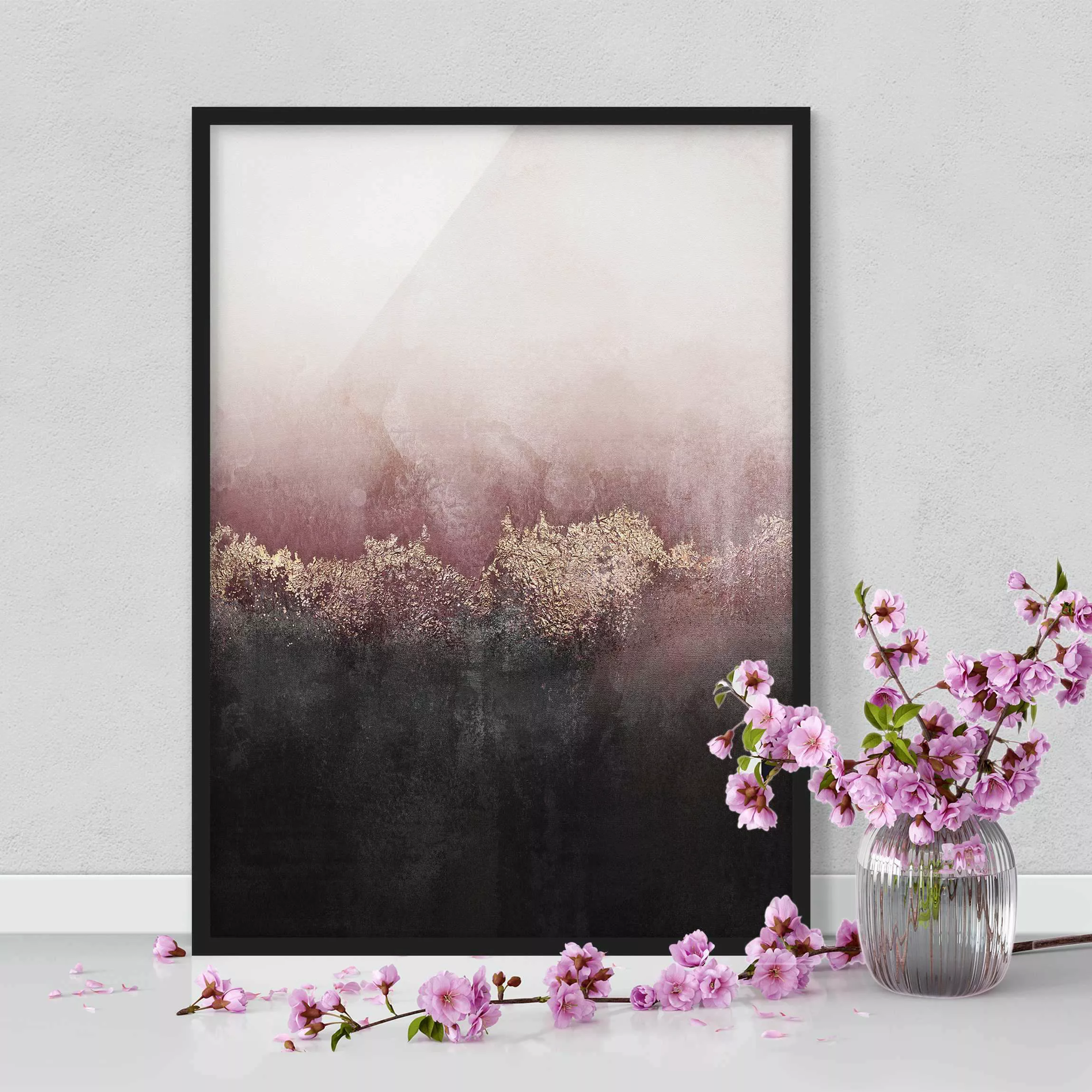 Bild mit Rahmen Abstrakt - Hochformat Goldene Dämmerung Rosa günstig online kaufen