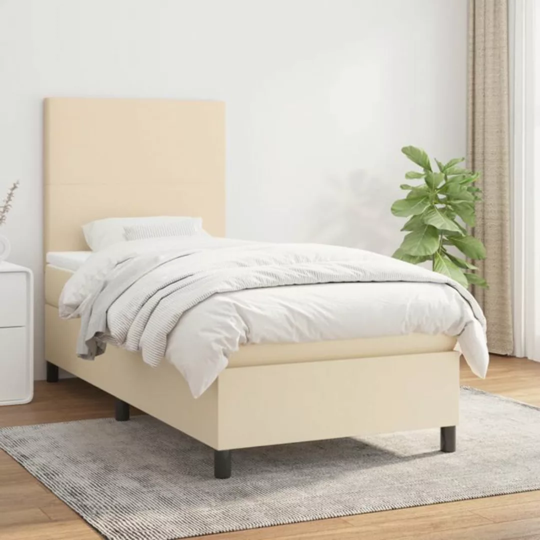 vidaXL Boxspringbett Boxspringbett mit Matratze Creme 90x200 cm Stoff Bett günstig online kaufen