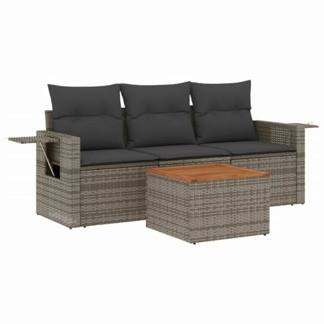 vidaXL Loungesofa 4-tlg. Garten-Sofagarnitur mit Kissen Grau Poly Rattan, 1 günstig online kaufen