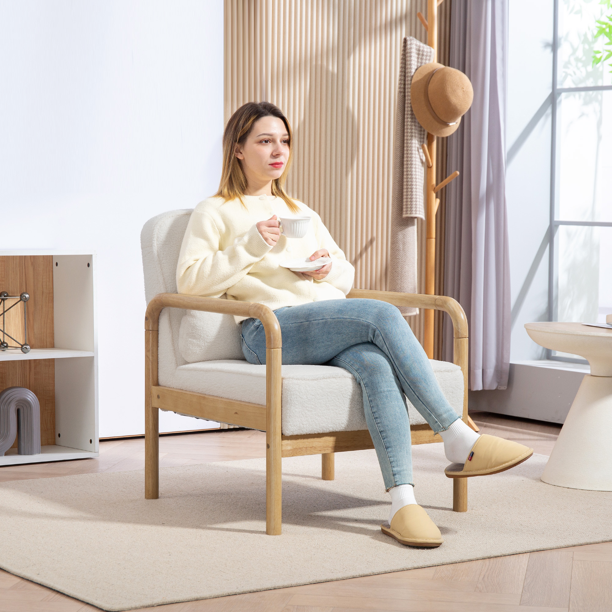 HOMCOM Sessel Wohnzimmer Loungesessel mit Armlehnen, Holzbeine, Großen und günstig online kaufen