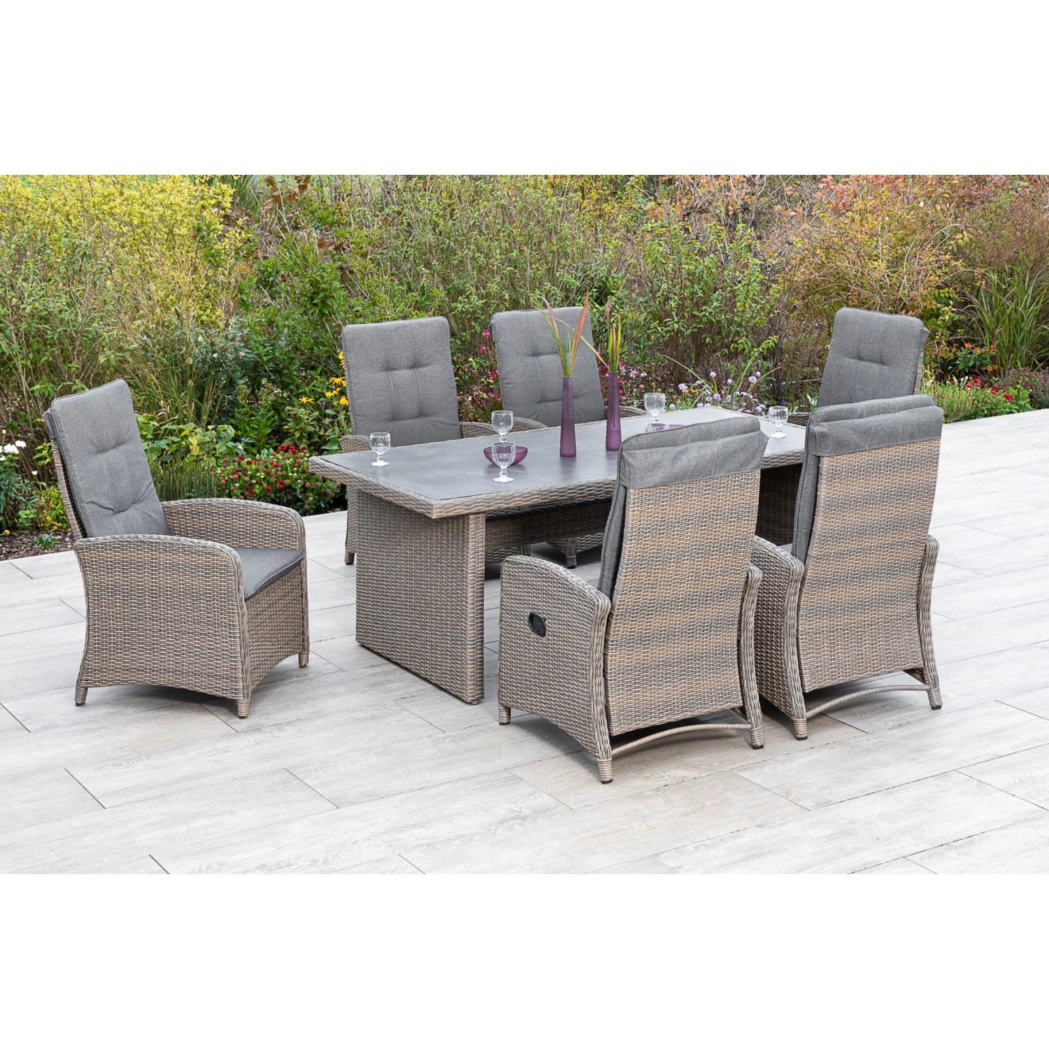 Merxx Atrani Set 7-tlg. 6 Sessel mit Gasdruck Gartentisch 200 x 100 cm günstig online kaufen
