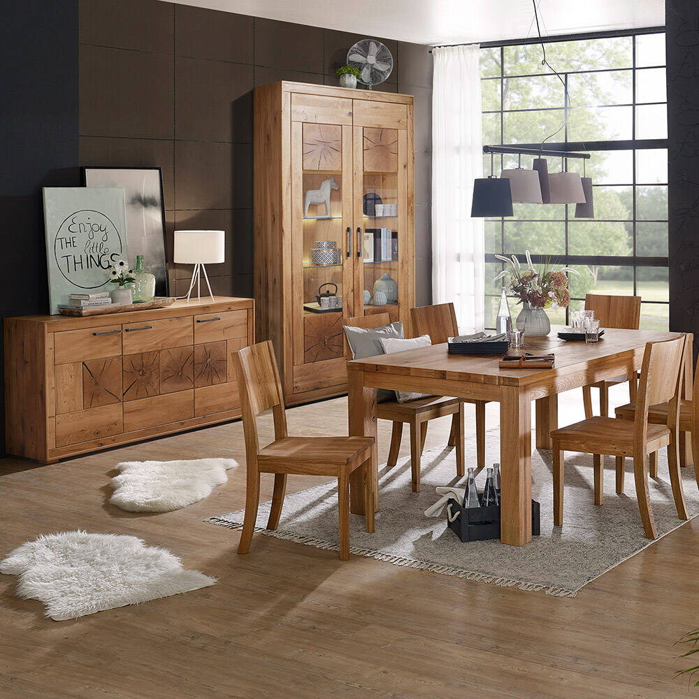 Esszimmermöbel Set 3-teilig, Wildeiche massiv geölt, montiert, WINNIPEG-69 günstig online kaufen