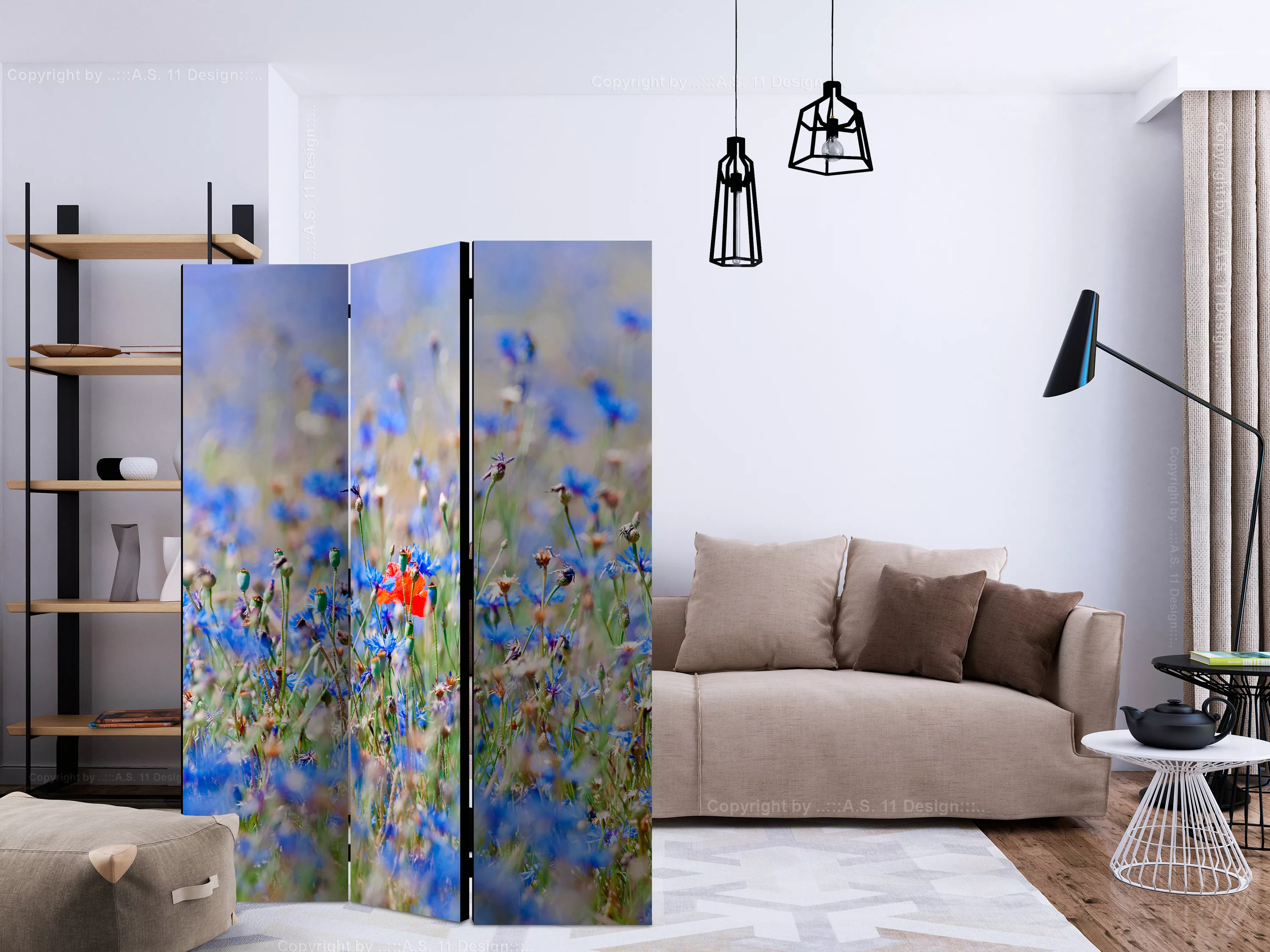 3-teiliges Paravent - A Sky-colored Meadow - Cornflowers [room Dividers] günstig online kaufen