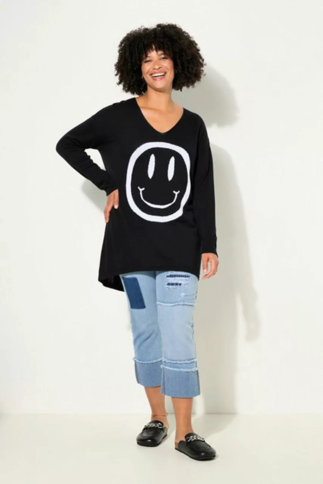 Angel of Style Strickpullover Pullover oversized Smiley V-Ausschnitt Langar günstig online kaufen