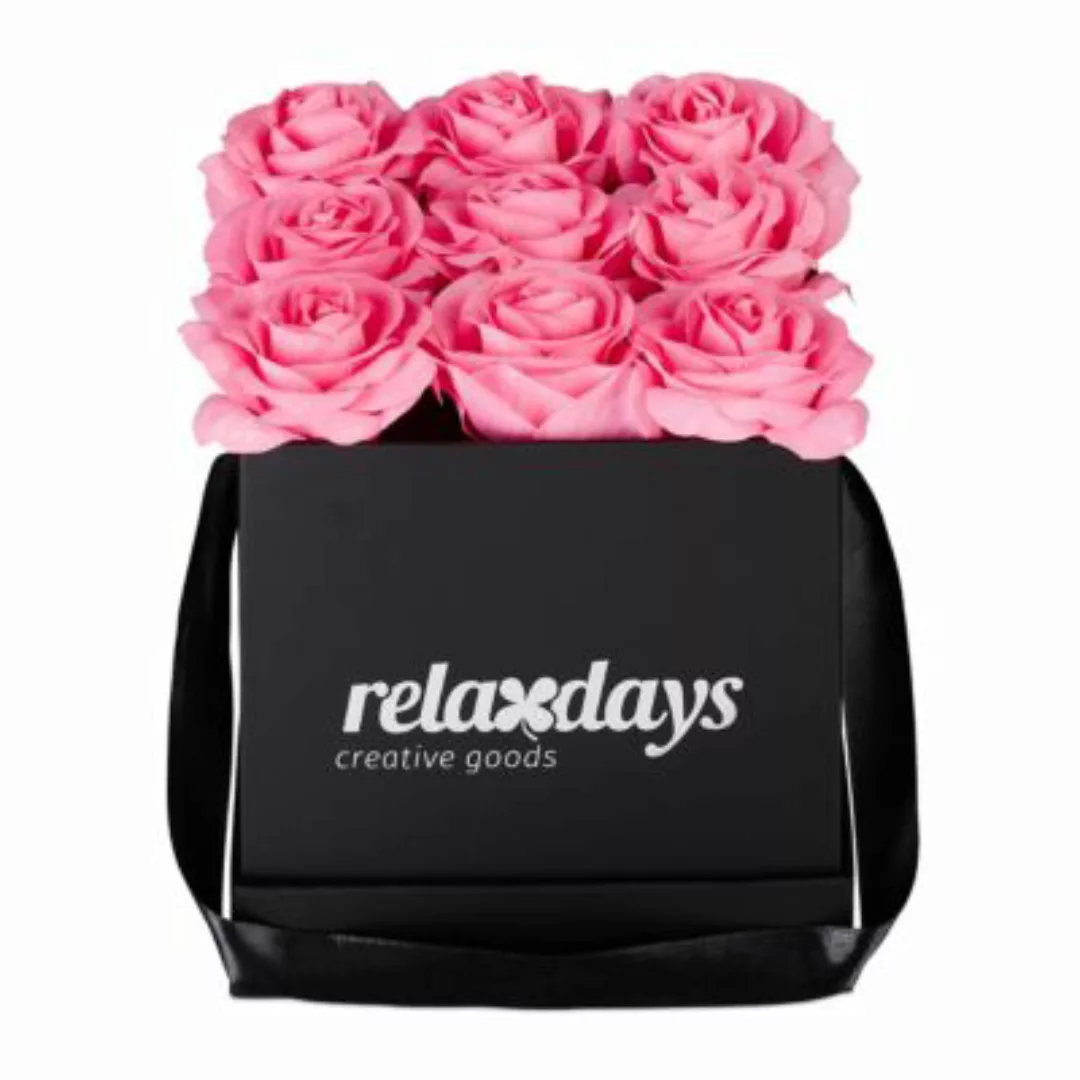 relaxdays Schwarze Rosenbox eckig mit 9 Rosen rosa günstig online kaufen