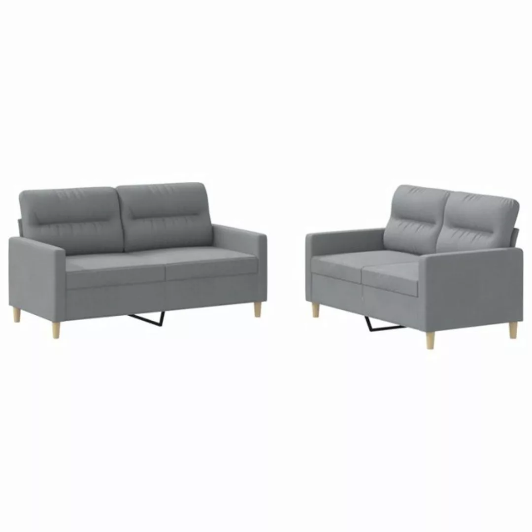 vidaXL Sofa 2-tlg. Sofagarnitur mit Kissen Hellgrau Stoff günstig online kaufen