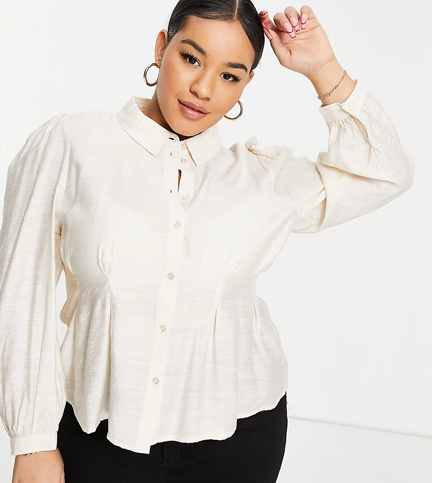 Vero Moda Curve – Seidige Bluse mit geraffter Taille in Creme-Weiß günstig online kaufen