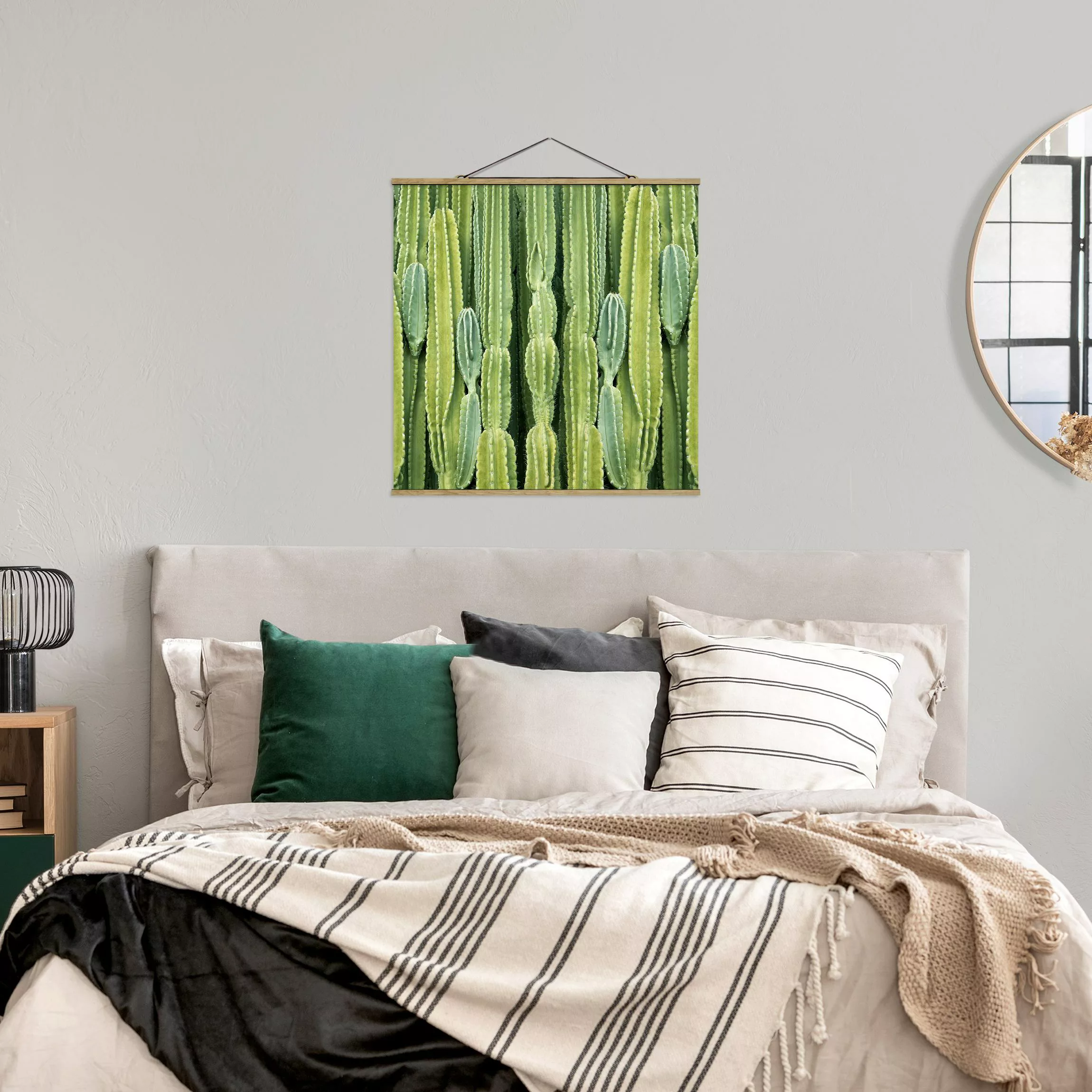 Stoffbild Blumen mit Posterleisten - Quadrat Kaktus Wand günstig online kaufen