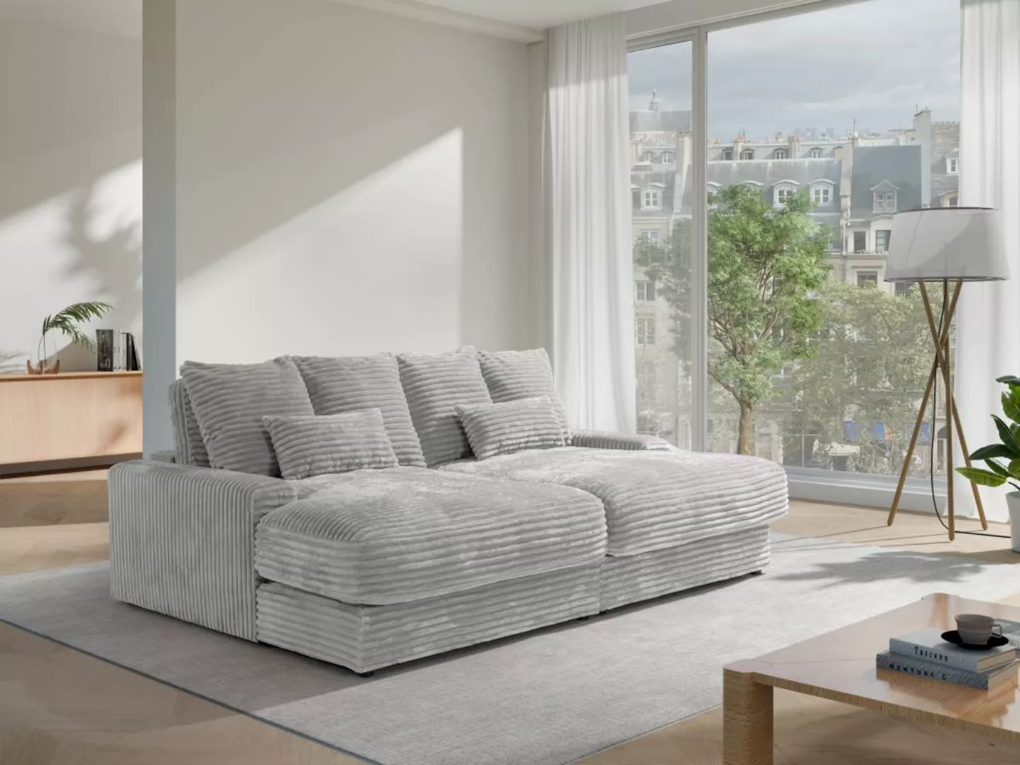Sofa 3-Sitzer - tiefe Komfortsitzfläche - grob gerippter Cord - Grau - CALA günstig online kaufen