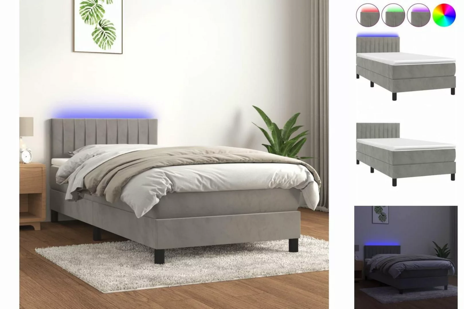 vidaXL Boxspringbett Boxspringbett mit Matratze LED Hellgrau 100x200 cm Sam günstig online kaufen