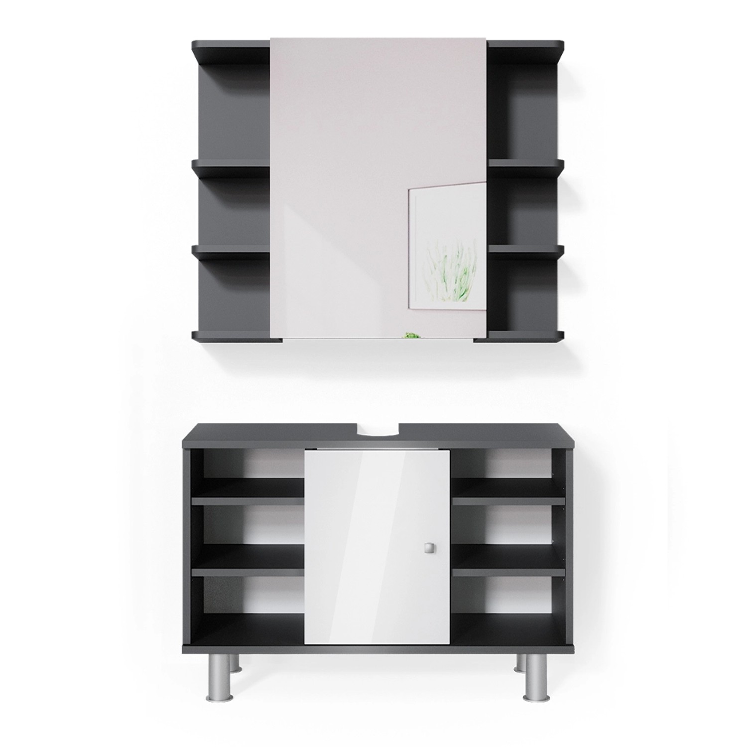 Vicco Badmöbel-Set Fynn, Anthrazit/Weiß, 2 Teile, günstig online kaufen