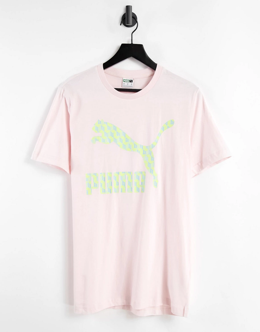 PUMA – Luxe – T-Shirt mit Grafik in Rosa günstig online kaufen