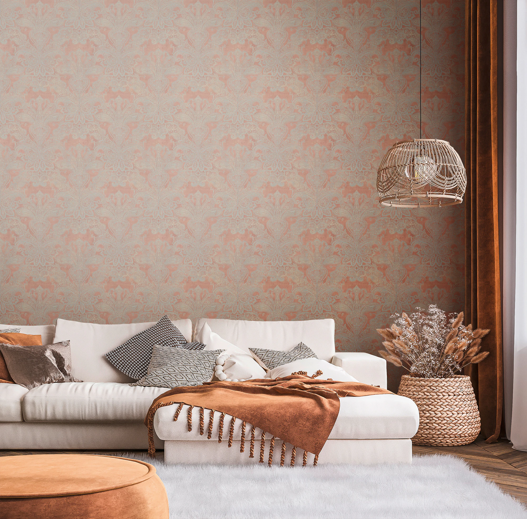 Bricoflor Orientalische Tapete mit Paisley Muster Orange Gold Terracotta Vl günstig online kaufen