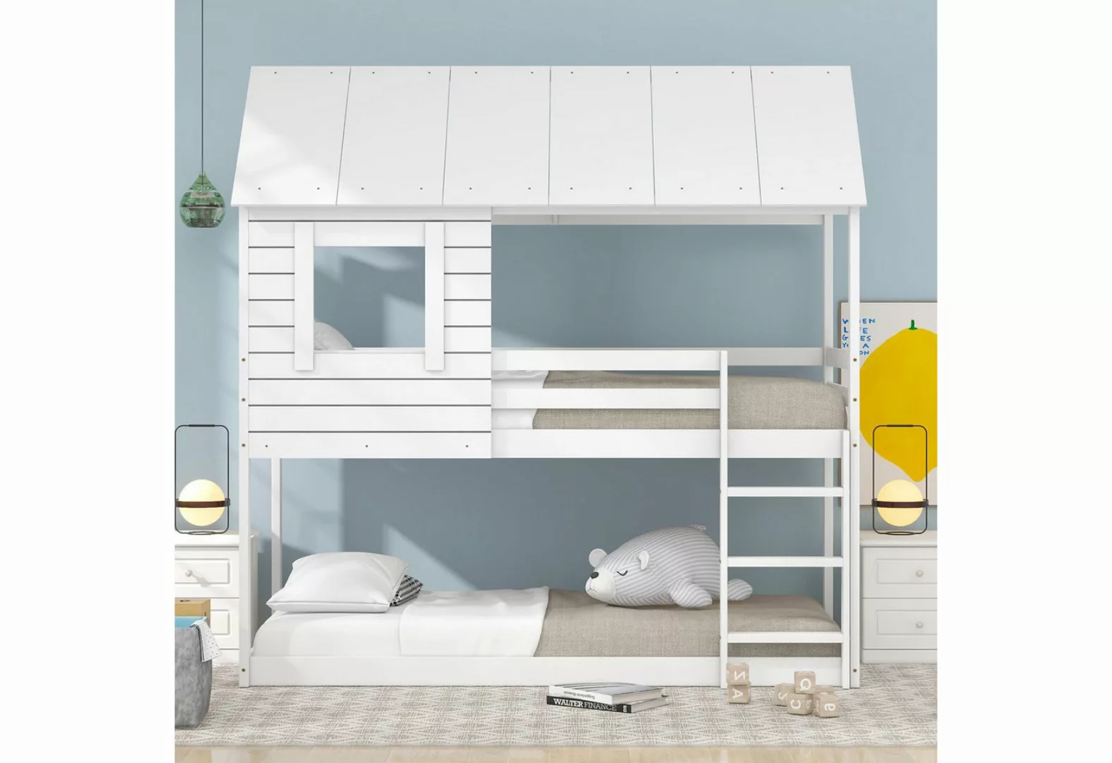 Ulife Etagenbett Kinderbett Jugendbett Holzbett Hausbett mit Dach und Fenst günstig online kaufen