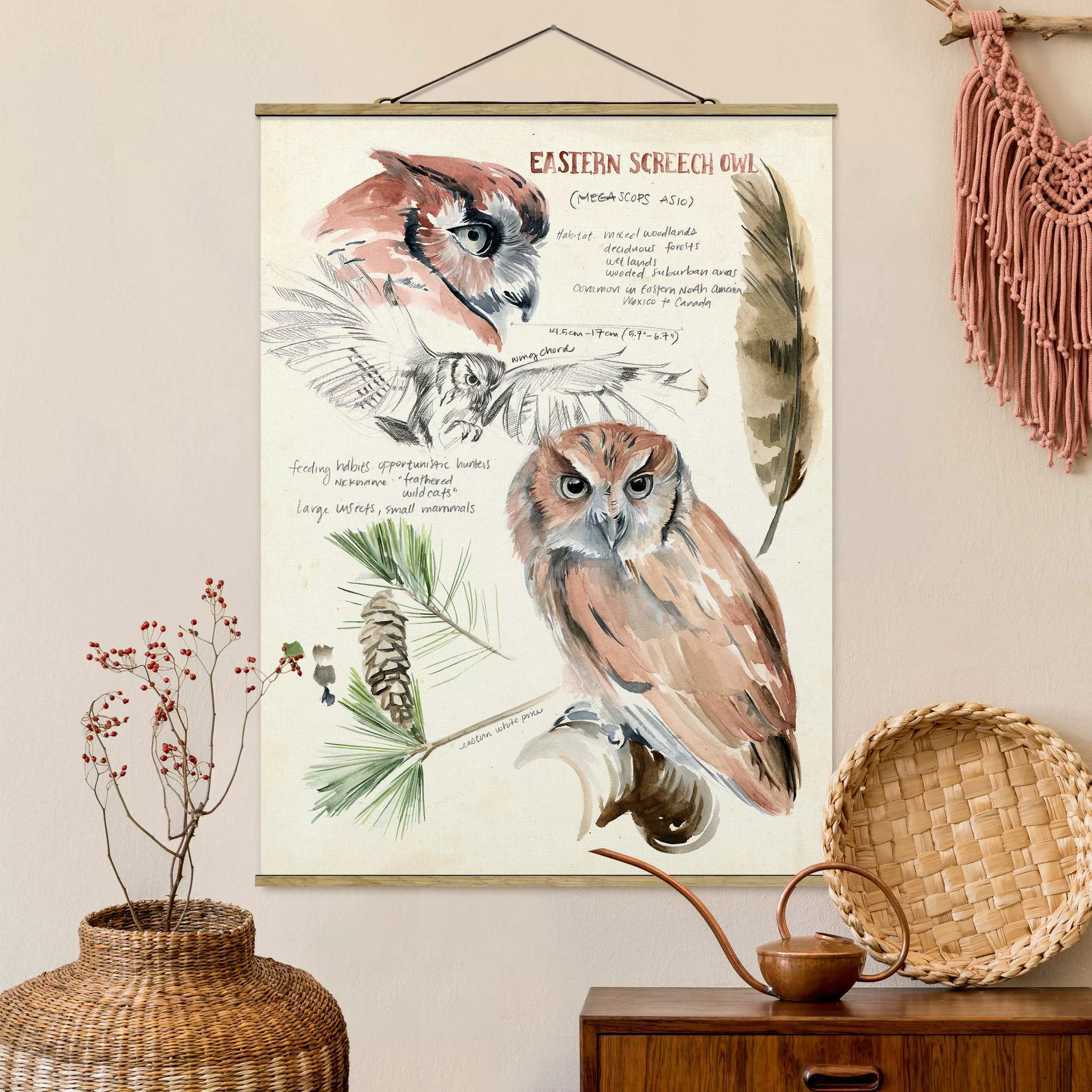 Stoffbild Tiere mit Posterleisten - Hochformat Wildnis Journal - Eule günstig online kaufen