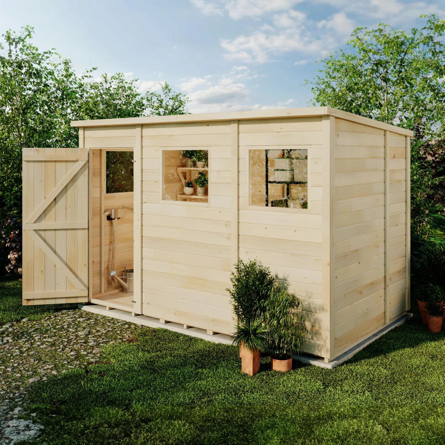 Storehaus Gerätehaus Holz Stefano XL mit Pultdach 306 x 186 cm mit Fenster günstig online kaufen