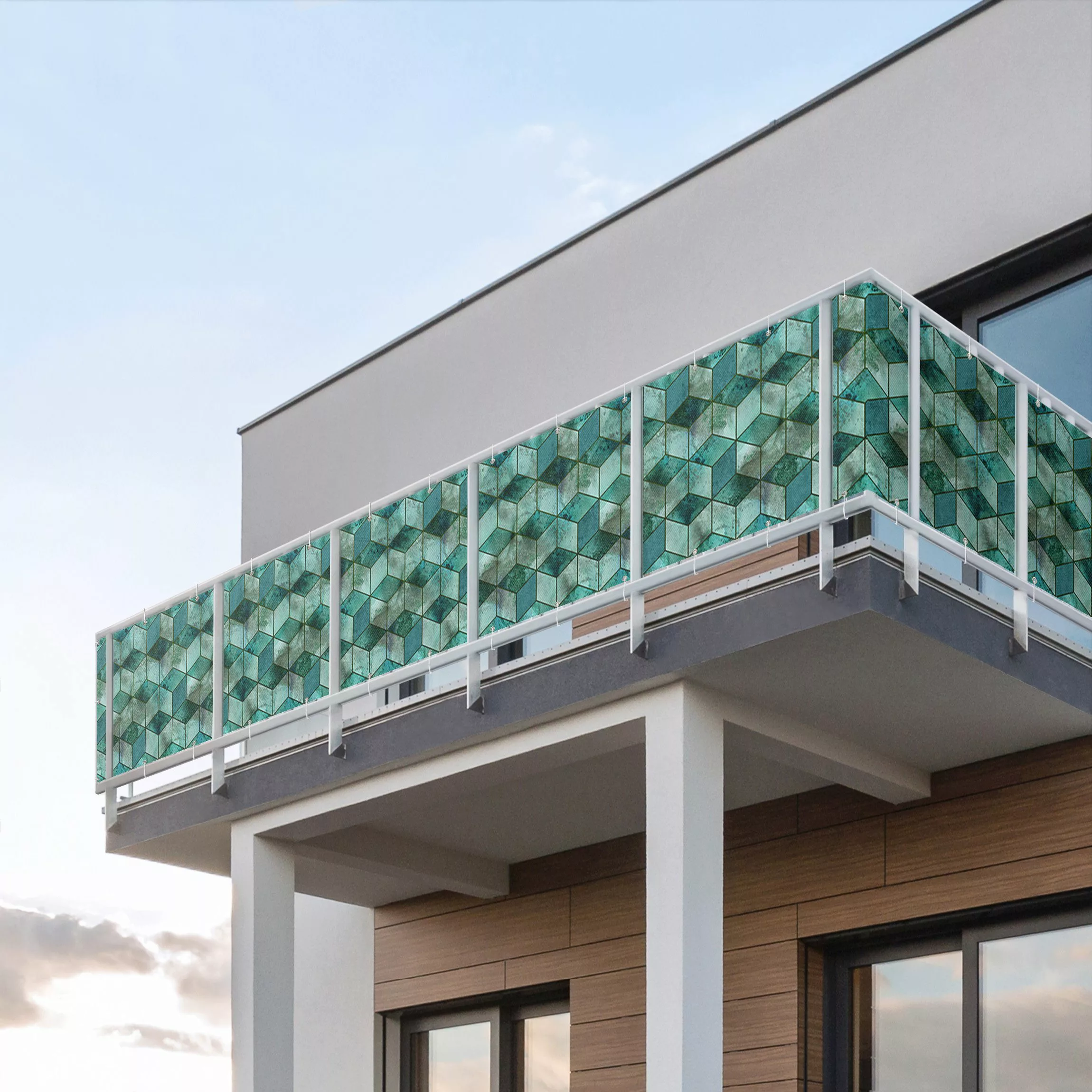 Balkon Sichtschutz Kristallgrünes Würfelmuster günstig online kaufen
