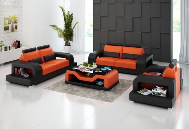 JVmoebel Sofa Schwarz-weiße Ledersofas Wohnlandschaft 3+2+1 Sitzer, Made in günstig online kaufen