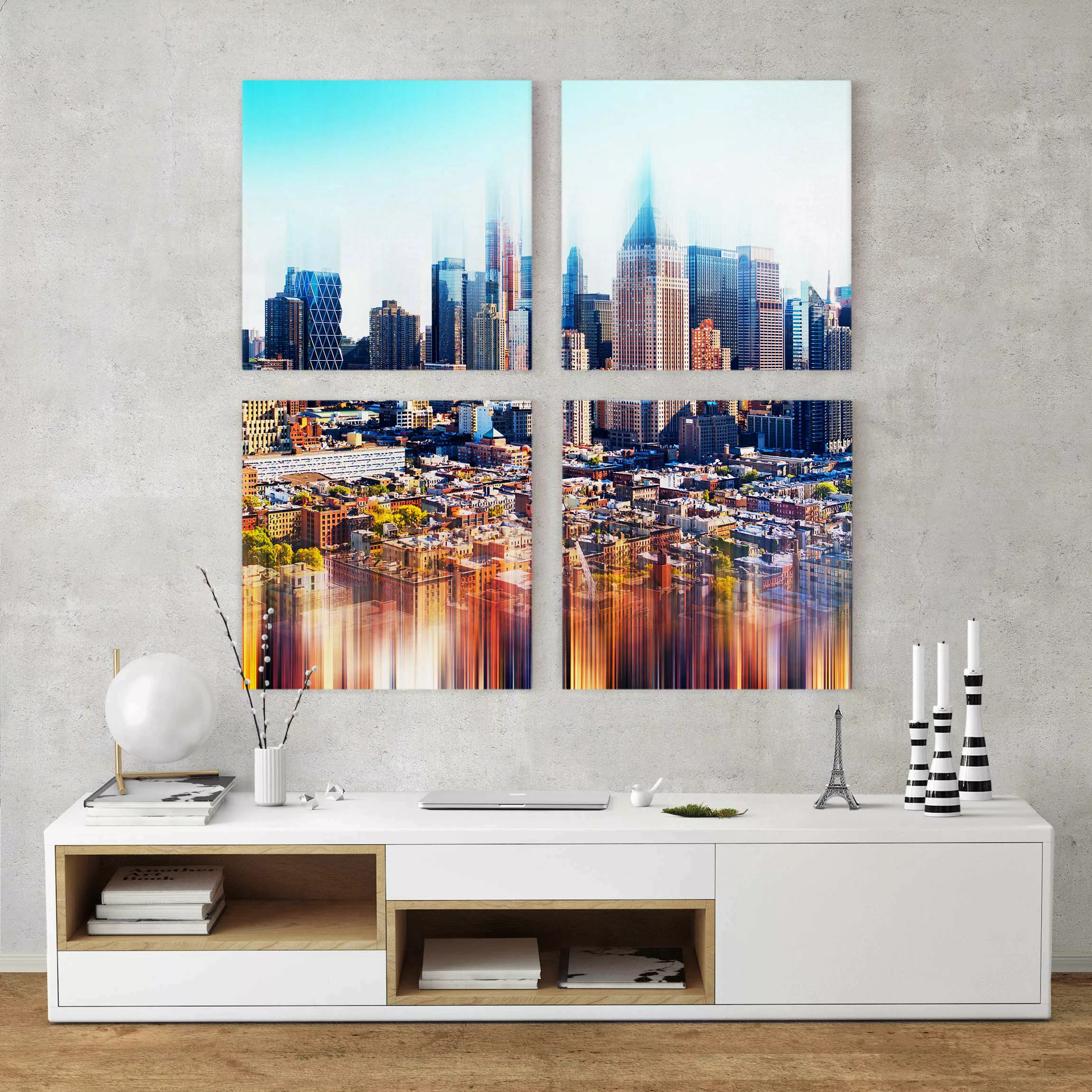 4-teiliges Leinwandbild New York - Quadrat Manhattan Skyline Urban Stretch günstig online kaufen