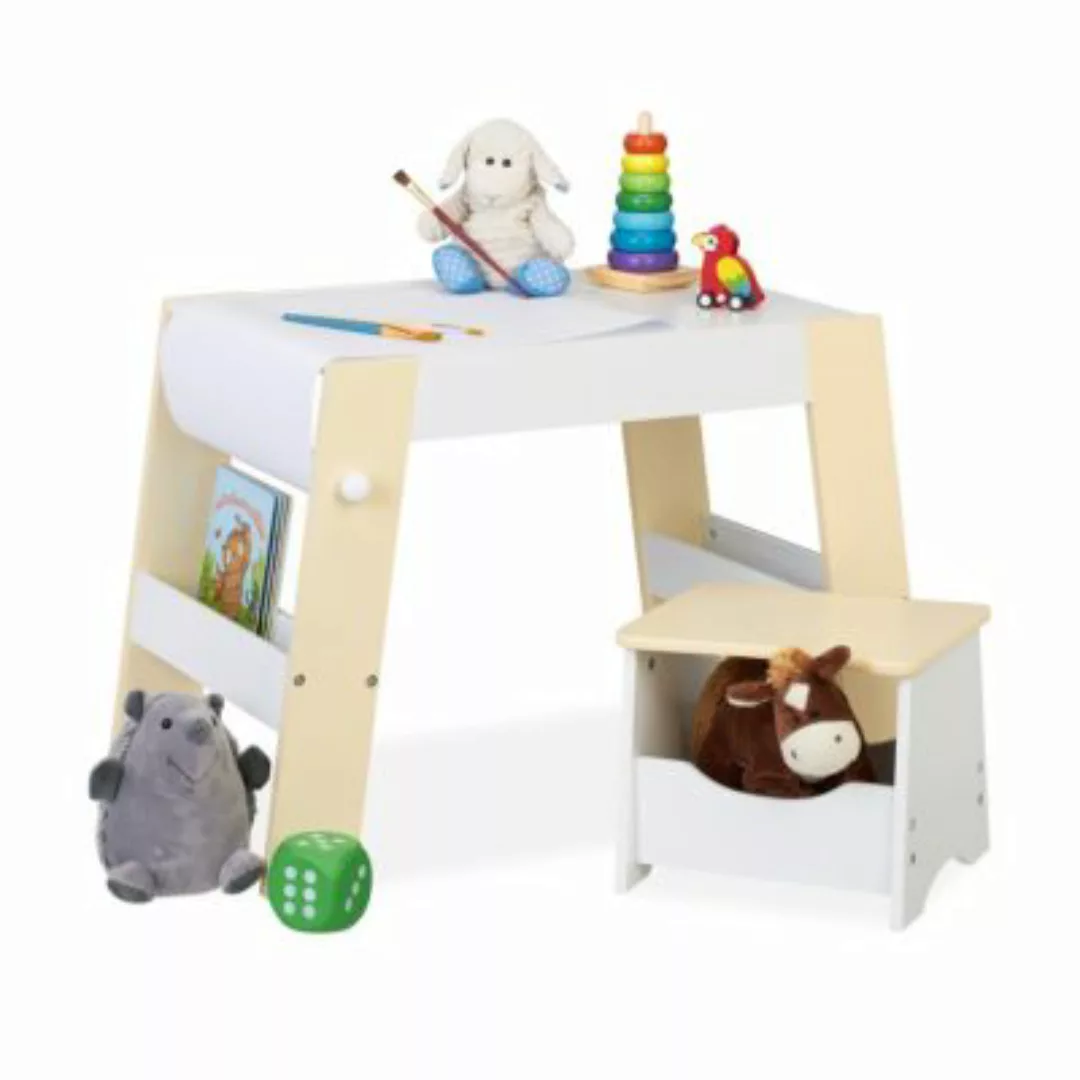relaxdays Kindersitzgruppe aus Hocker und Tisch weiß/beige günstig online kaufen
