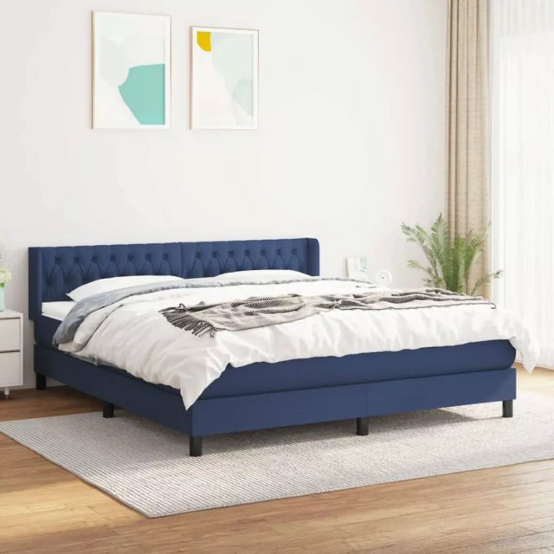vidaXL Bett Boxspringbett mit Matratze Blau 180x200 cm Stoff günstig online kaufen