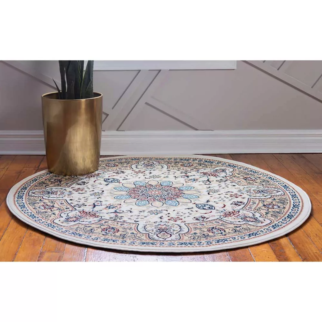 Teppich im Orient Stil in Cremefarben 150 cm Durchmesser günstig online kaufen