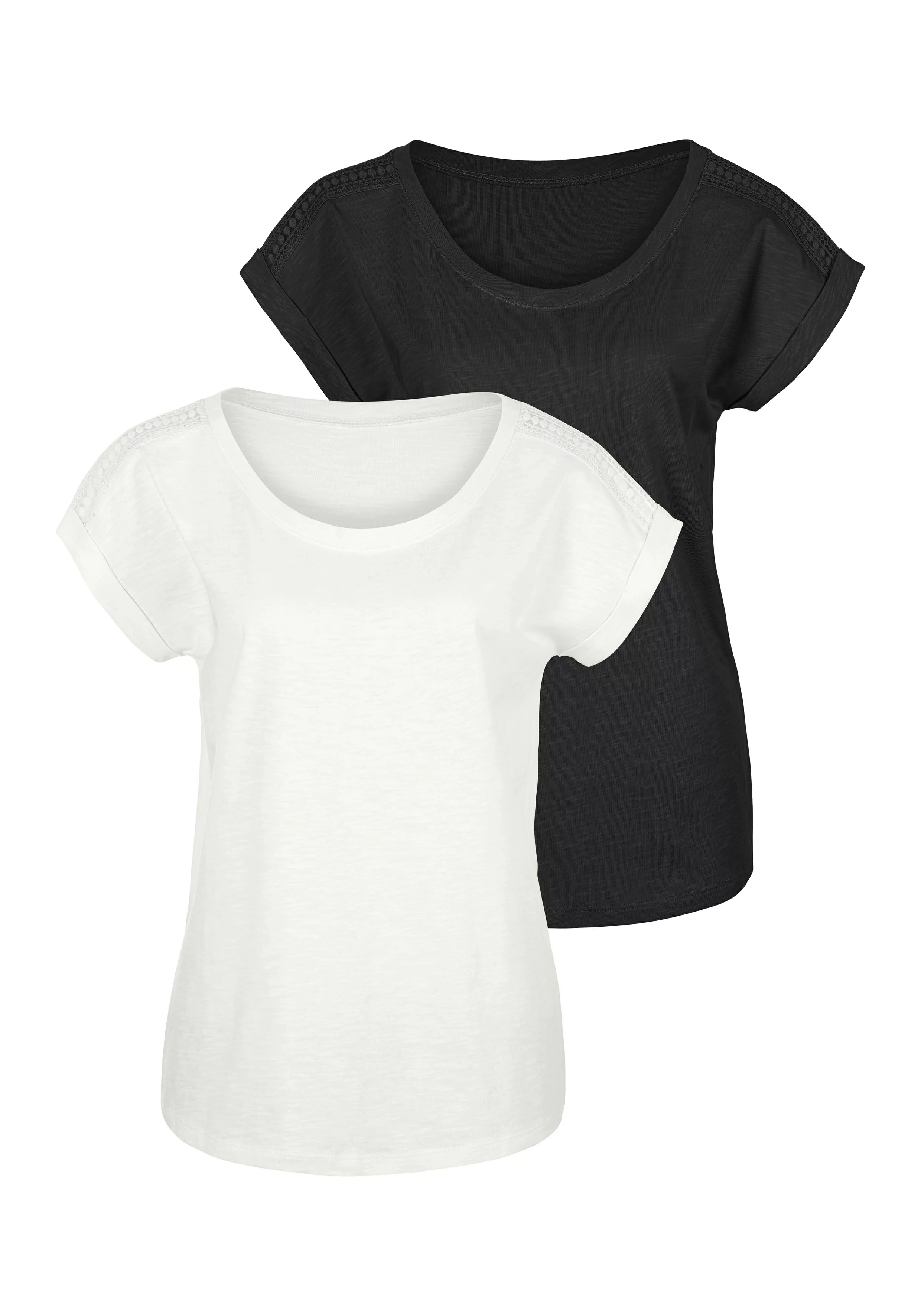 Vivance T-Shirt (Packung, 2er-Pack) mit Häkelspitze an der Schulter günstig online kaufen