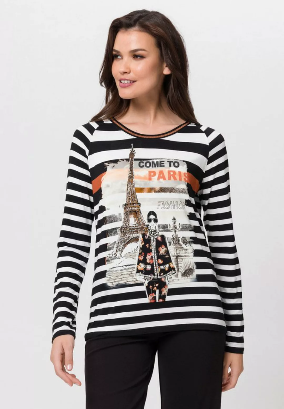 TUZZI Langarmshirt mit Streifenmuster und Print günstig online kaufen