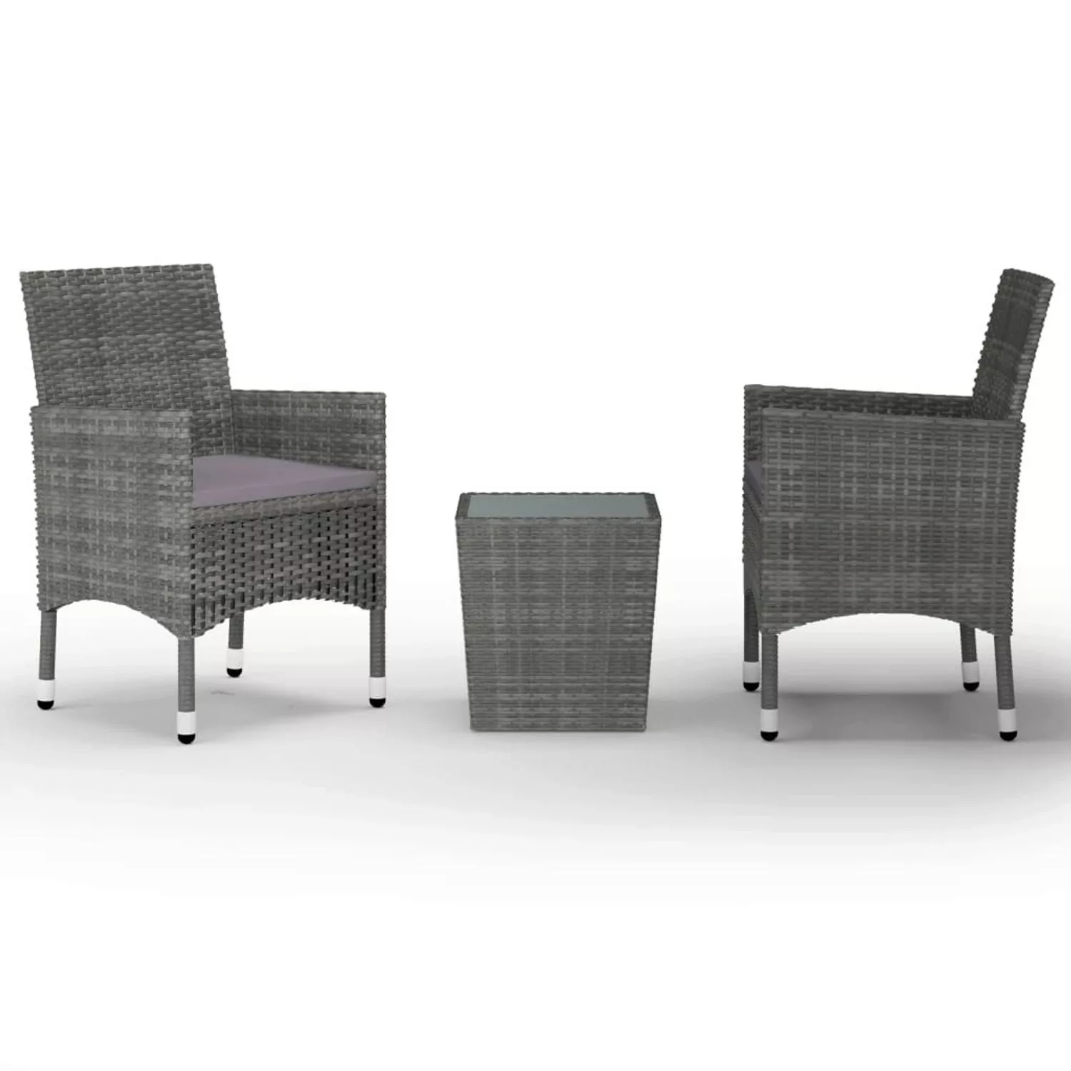 3-tlg. Bistro-set Poly Rattan Und Hartglas Grau günstig online kaufen