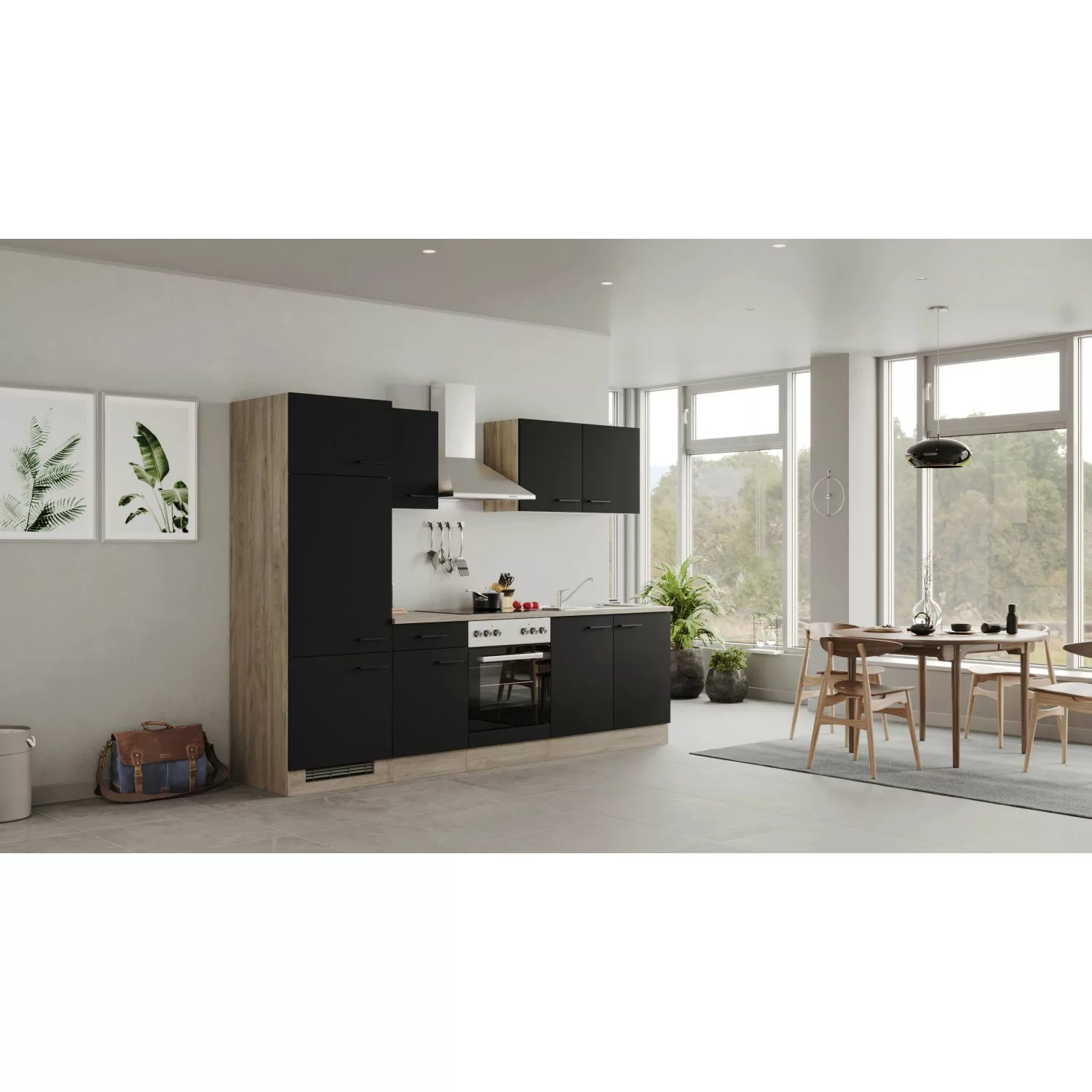 Flex-Well Exclusiv Küchenzeile/Küchenblock Capri 270 cm Schwarz Matt-Endgra günstig online kaufen