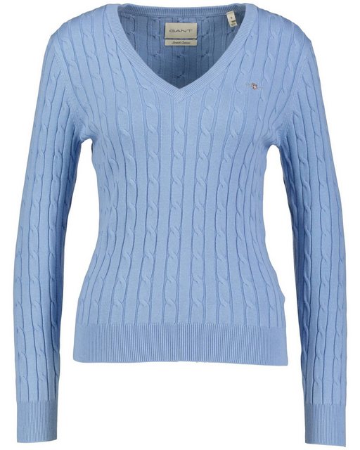 Gant Strickpullover Damen Strickpullover STRETCH COTTON CABLE V-NECK (1-tlg günstig online kaufen