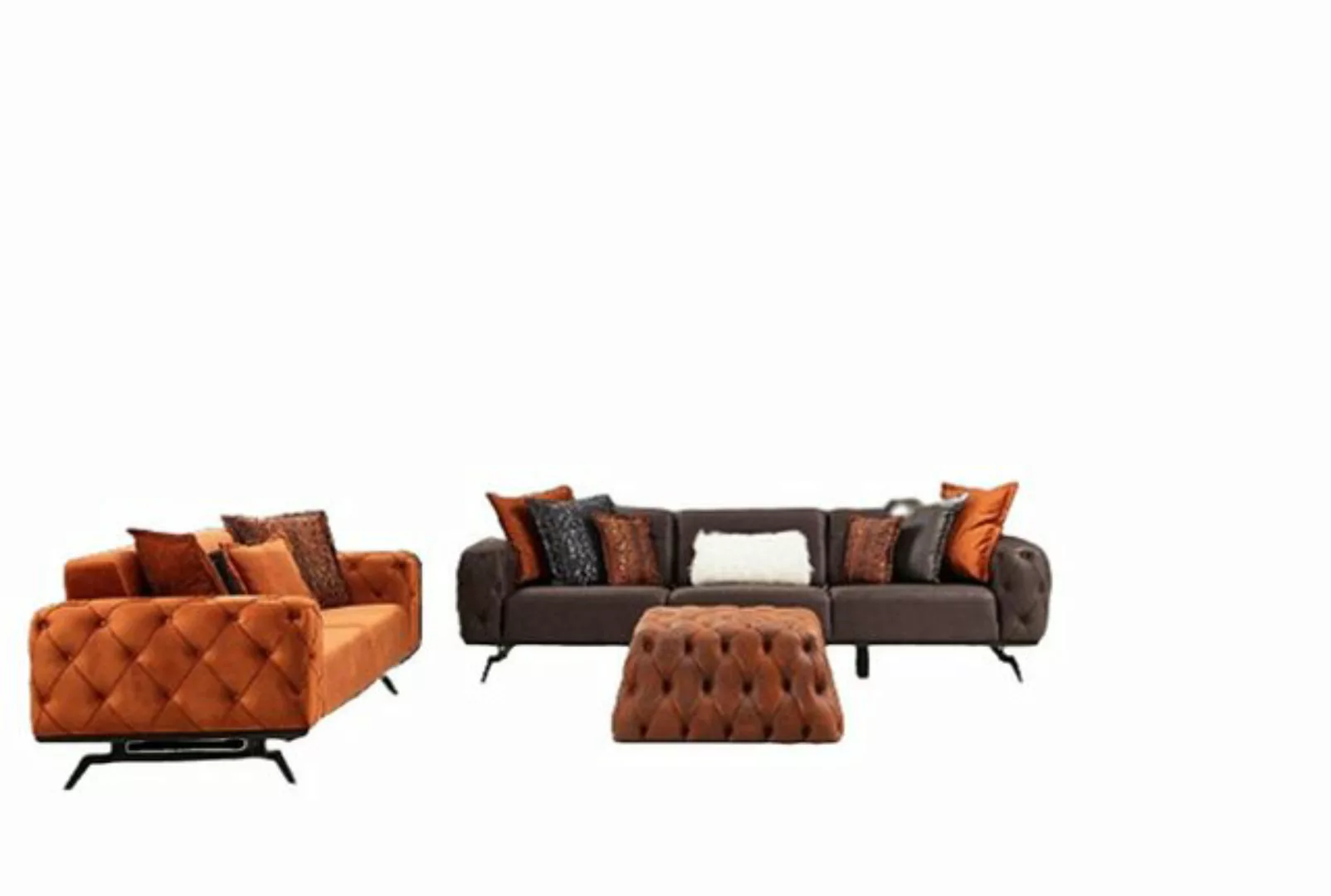 JVmoebel Sofa Couchgarnitur Viersitzer Dreisitzer Sessel Orange Sofa 3tlg S günstig online kaufen