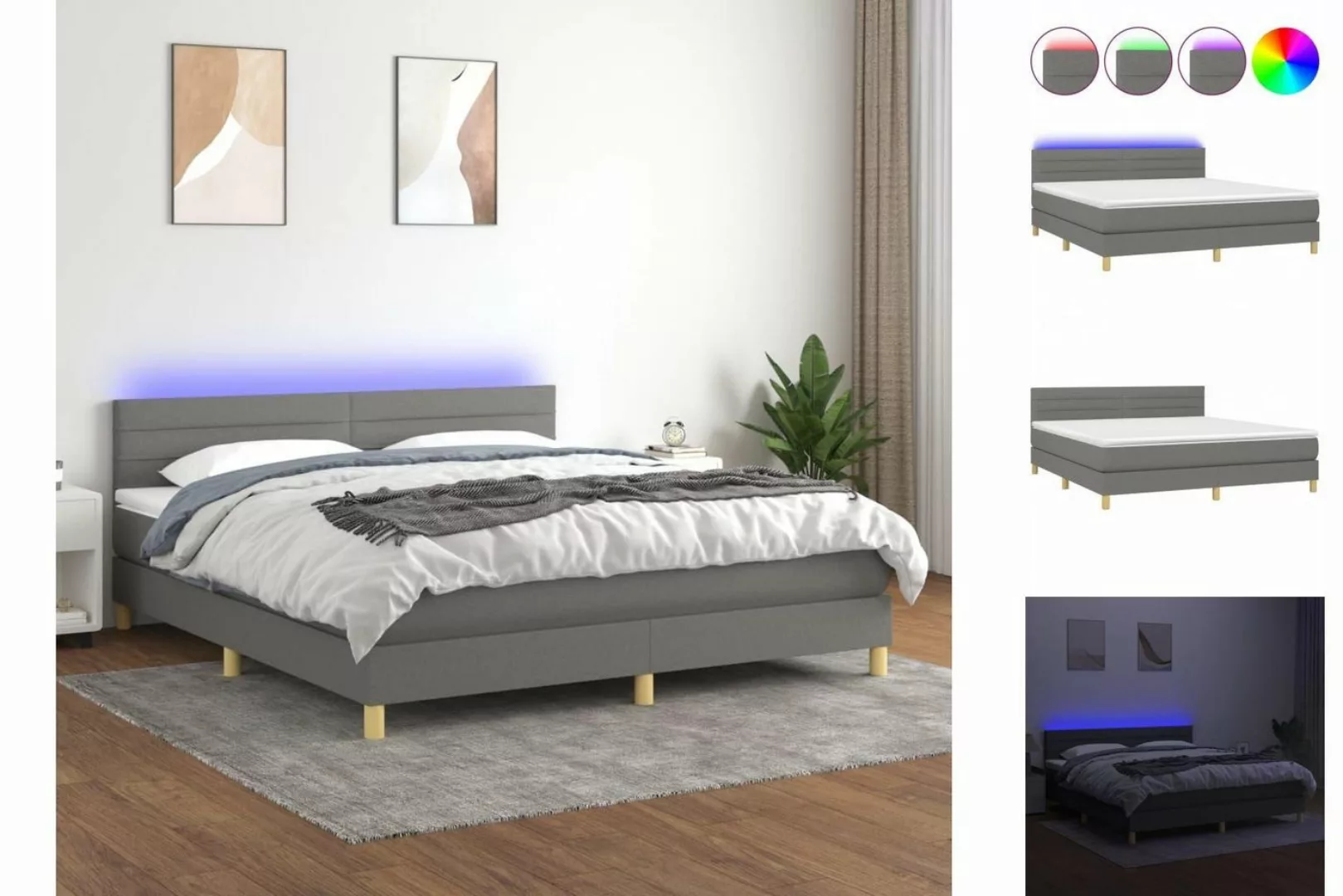 vidaXL Boxspringbett Boxspringbett mit Matratze LED Dunkelgrau 160x200 cm S günstig online kaufen