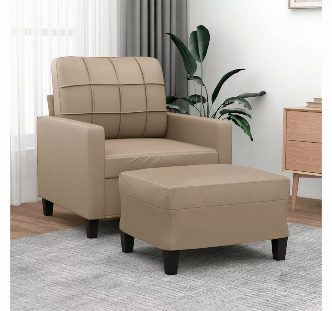 vidaXL Sofa Sessel mit Hocker Kunstleder, Braun günstig online kaufen