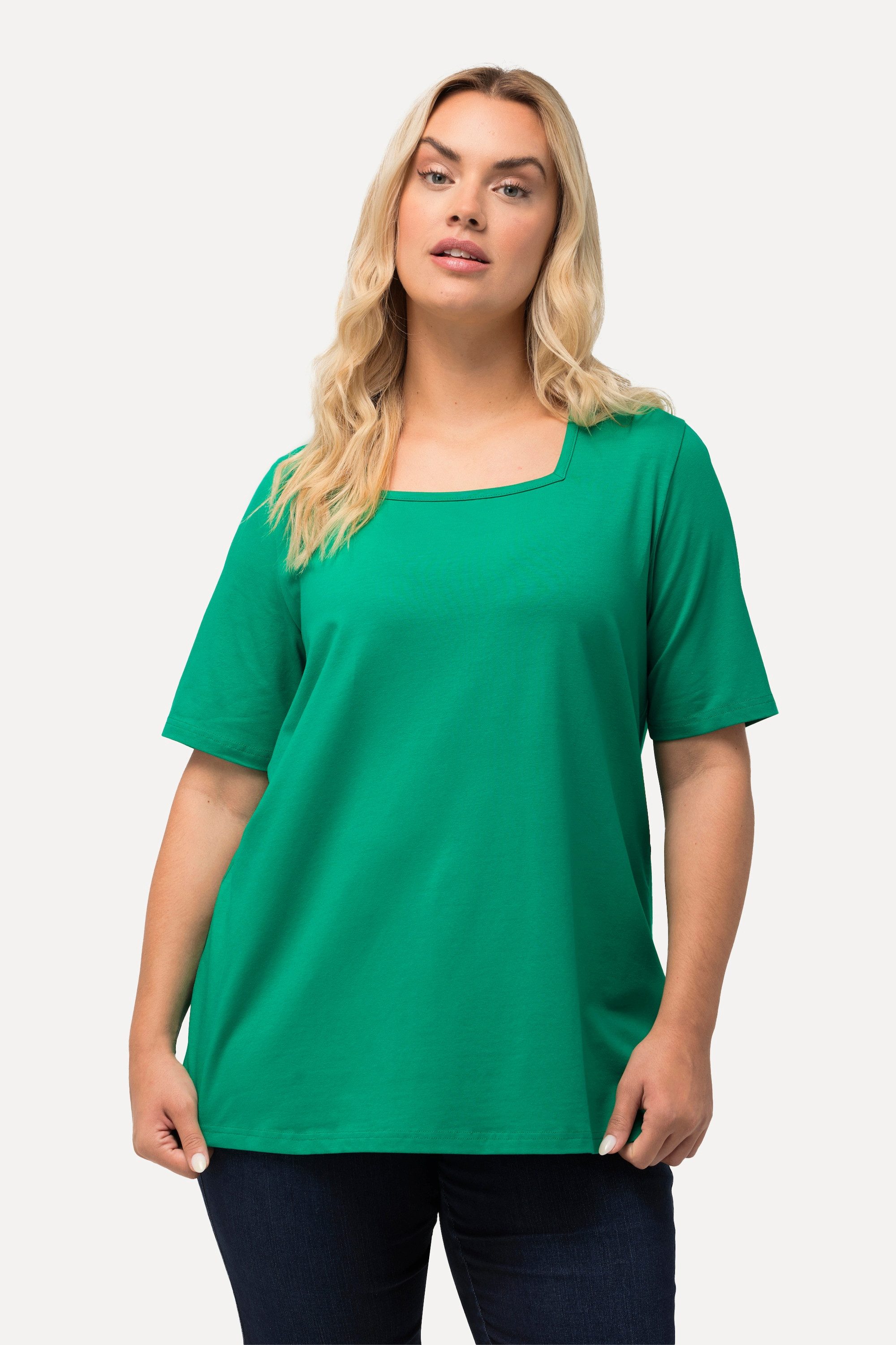 Ulla Popken T-Shirt T-Shirt A-Linie Carré-Ausschnitt günstig online kaufen