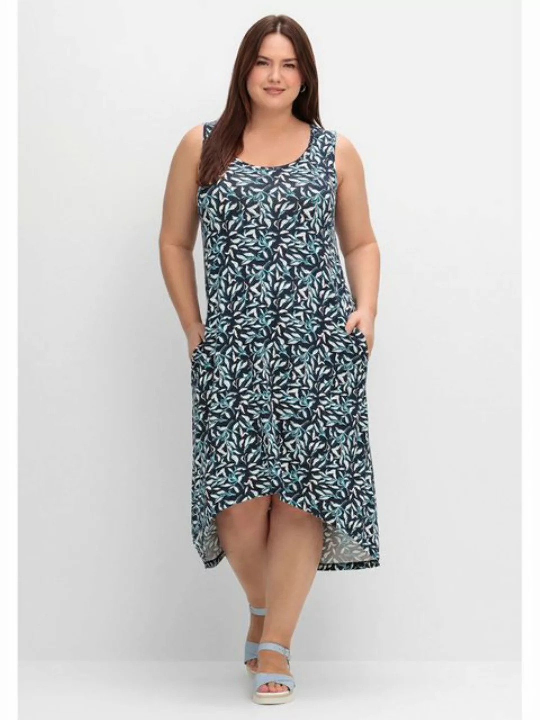 Sheego Jerseykleid Große Größen mit Blätterdruck und Taschen günstig online kaufen