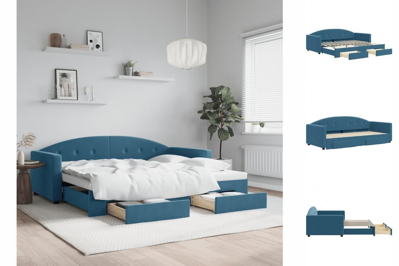 vidaXL Gästebett Gästebett Tagesbett mit Rollbett und Schubladen Blau 90x20 günstig online kaufen