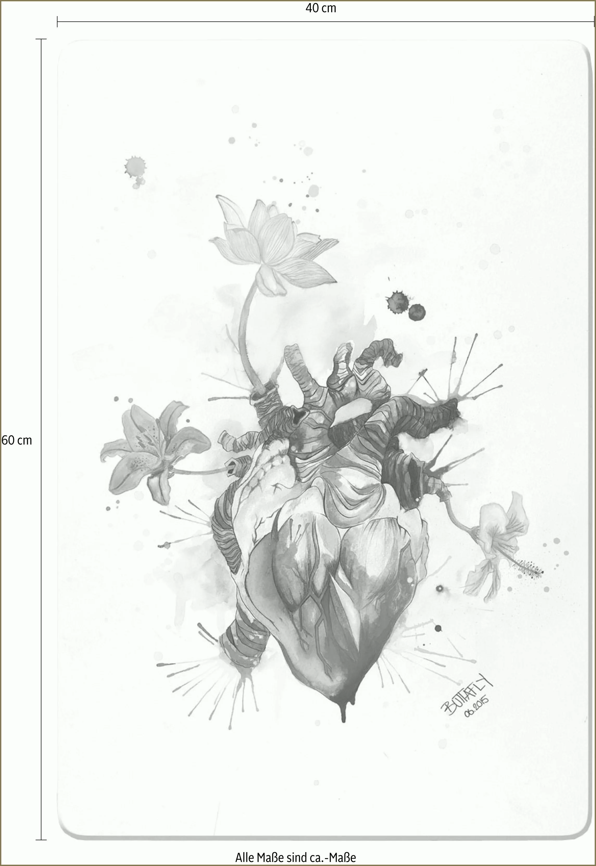 Wall-Art Glasbild "Buttafly Nature Beating Heart", Schriftzug, Glasposter m günstig online kaufen