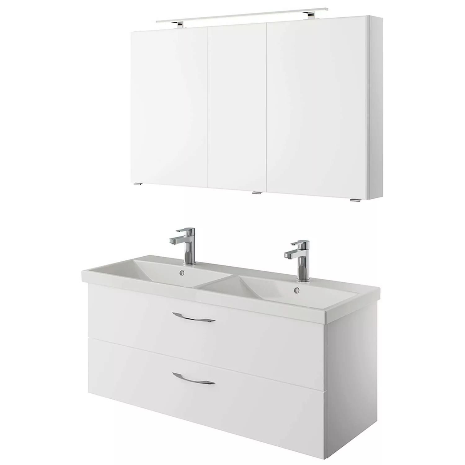 Doppelwaschplatz Set in weiß Glanz mit Spiegelschrank und LED Beleuchtung V günstig online kaufen